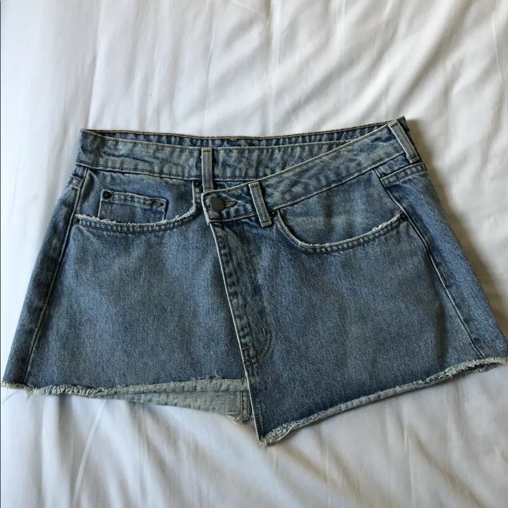 LF Carmar Mini Denim Wrap Raw Hemline Skirt, 27